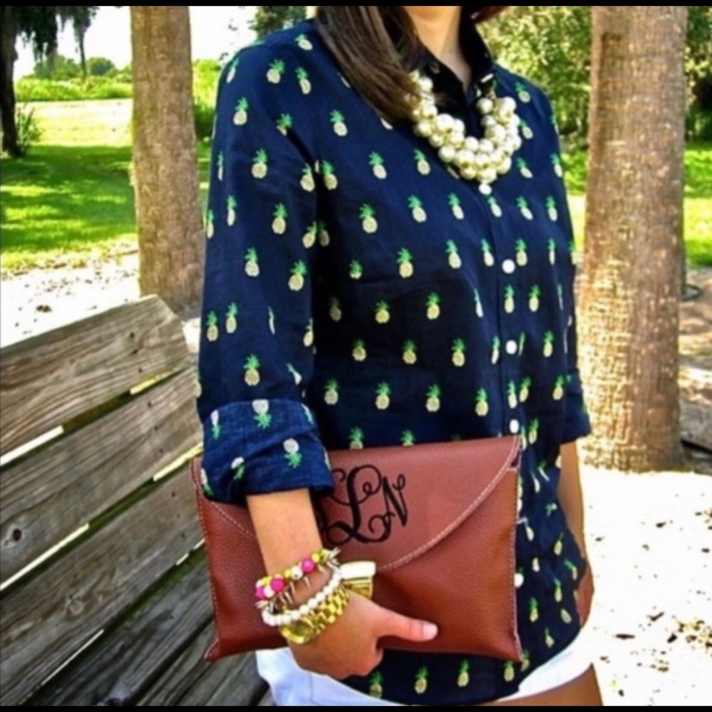 J Crew Pineapple Print Perfect Shirt Sz S